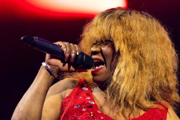 Hildegard Smiet als Tina Turner in rode jurk